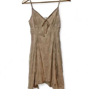 Elegant Champagne Tan Lace Spaghetti Strap Dress